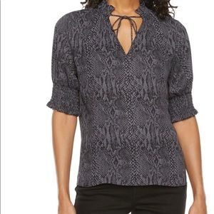 Worthington Tall Womens Split Tie Neck Short Sleeve Blouse Size L